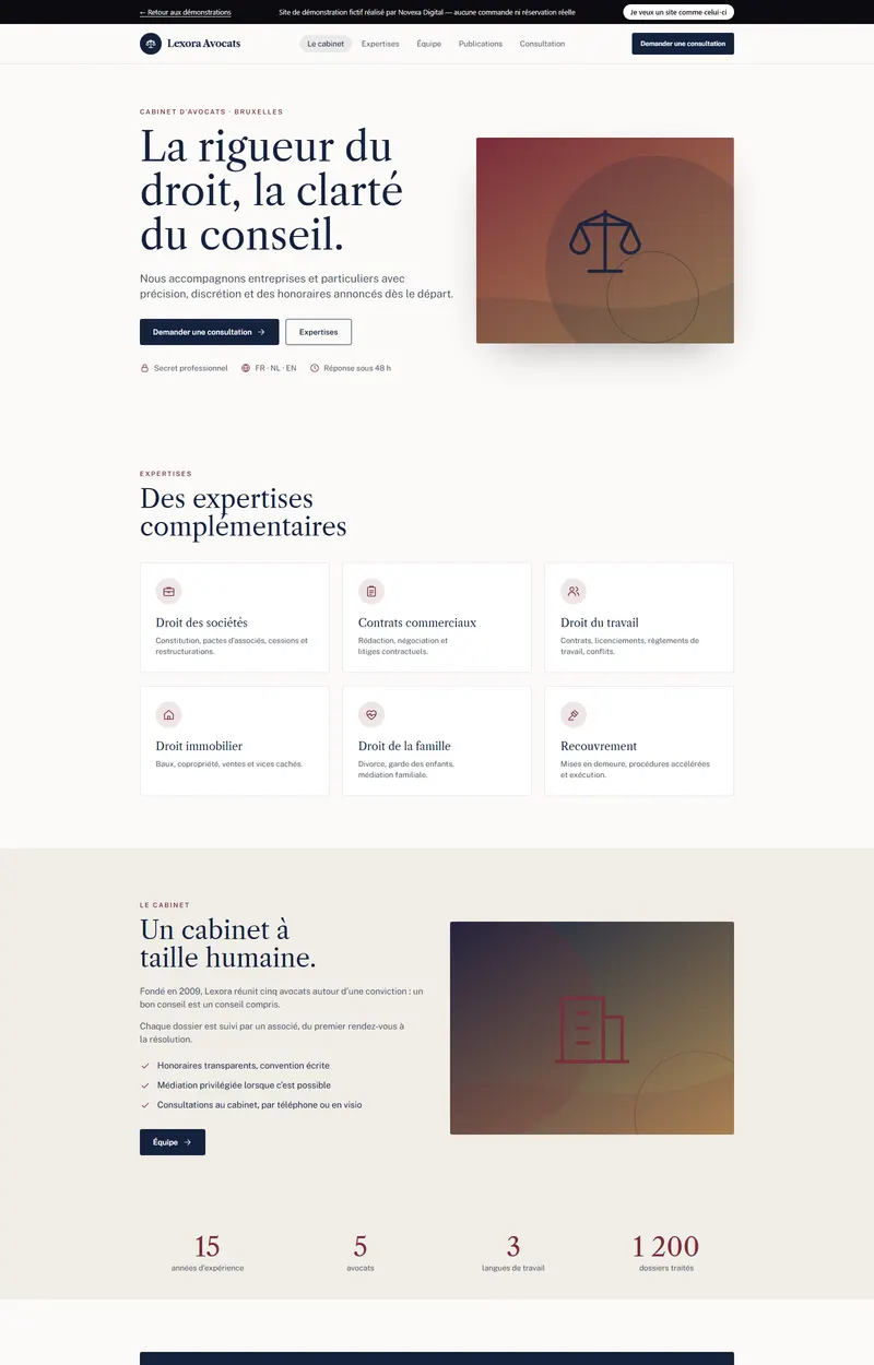 Page d'accueil du site de démonstration Lexora Avocats