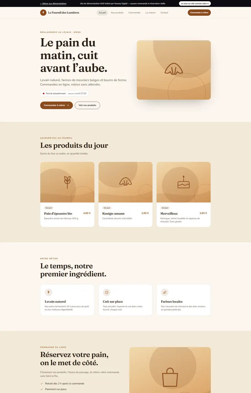 Page d'accueil du site de démonstration Le Fournil des Lumières