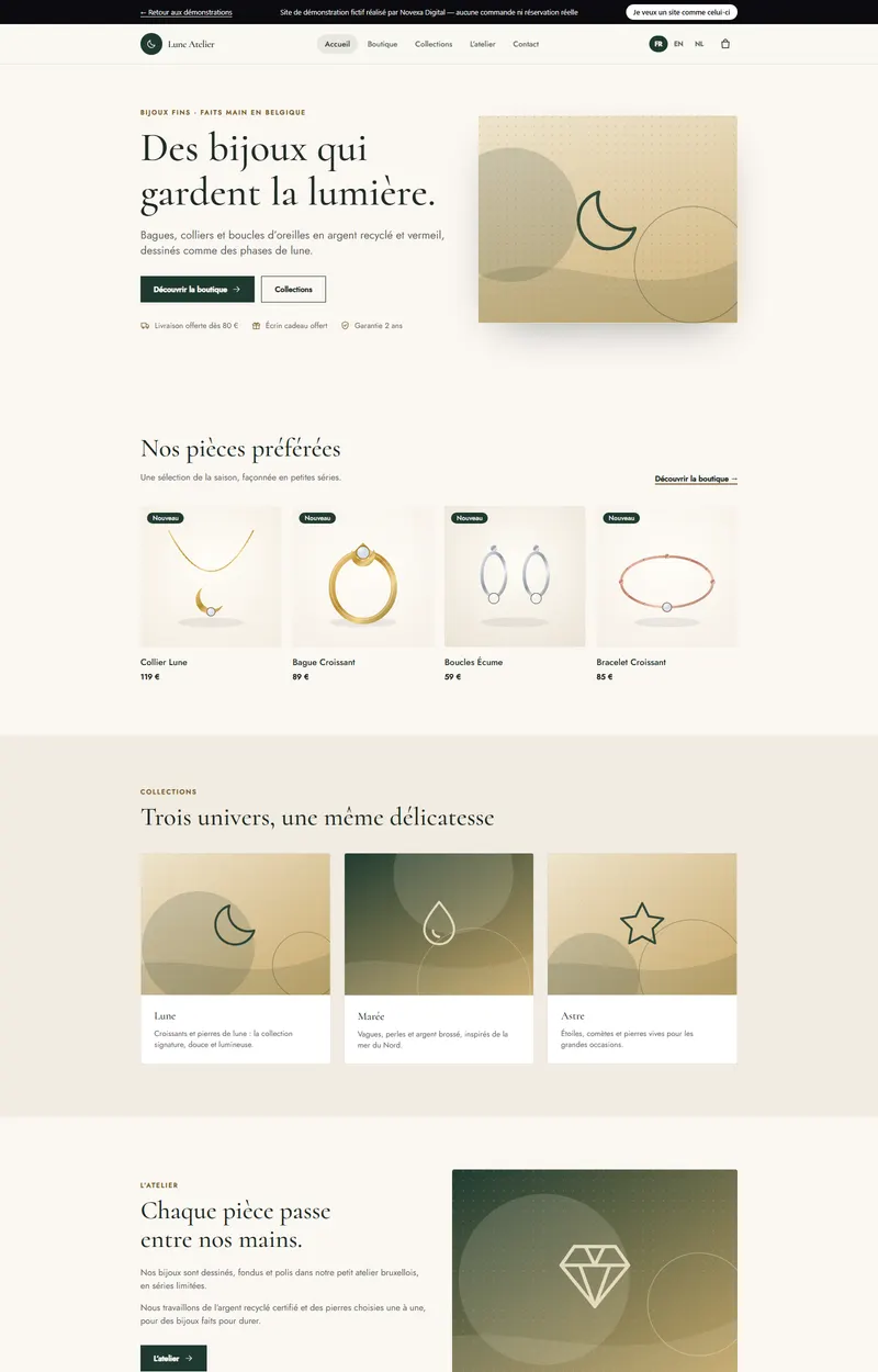 Page d'accueil du site de démonstration Lune Atelier