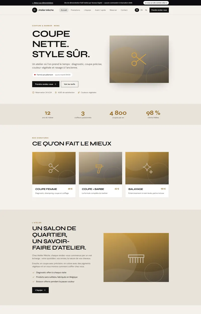 Page d'accueil du site de démonstration Atelier Mèche